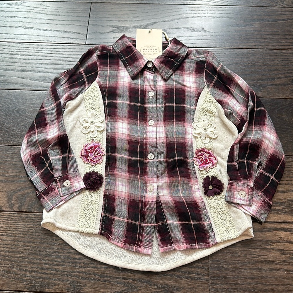 Hannah Banana Maroon Plaid Button Down Shirt Size 4